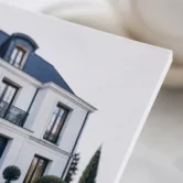 Print-ready real estate brochure showing a classic villa exterior.