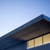 Modern luxury home exterior at dusk