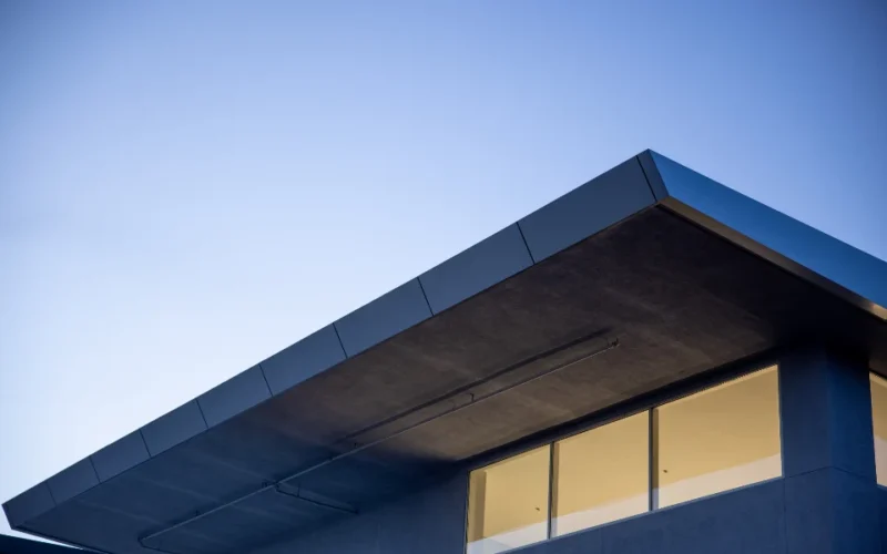 Modern luxury home exterior at dusk