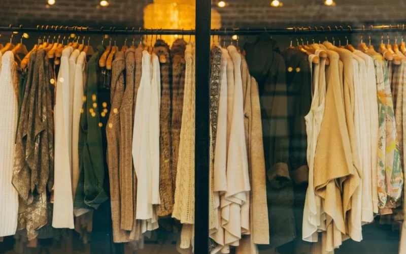 Tailored luxury clothing on display in a boutique